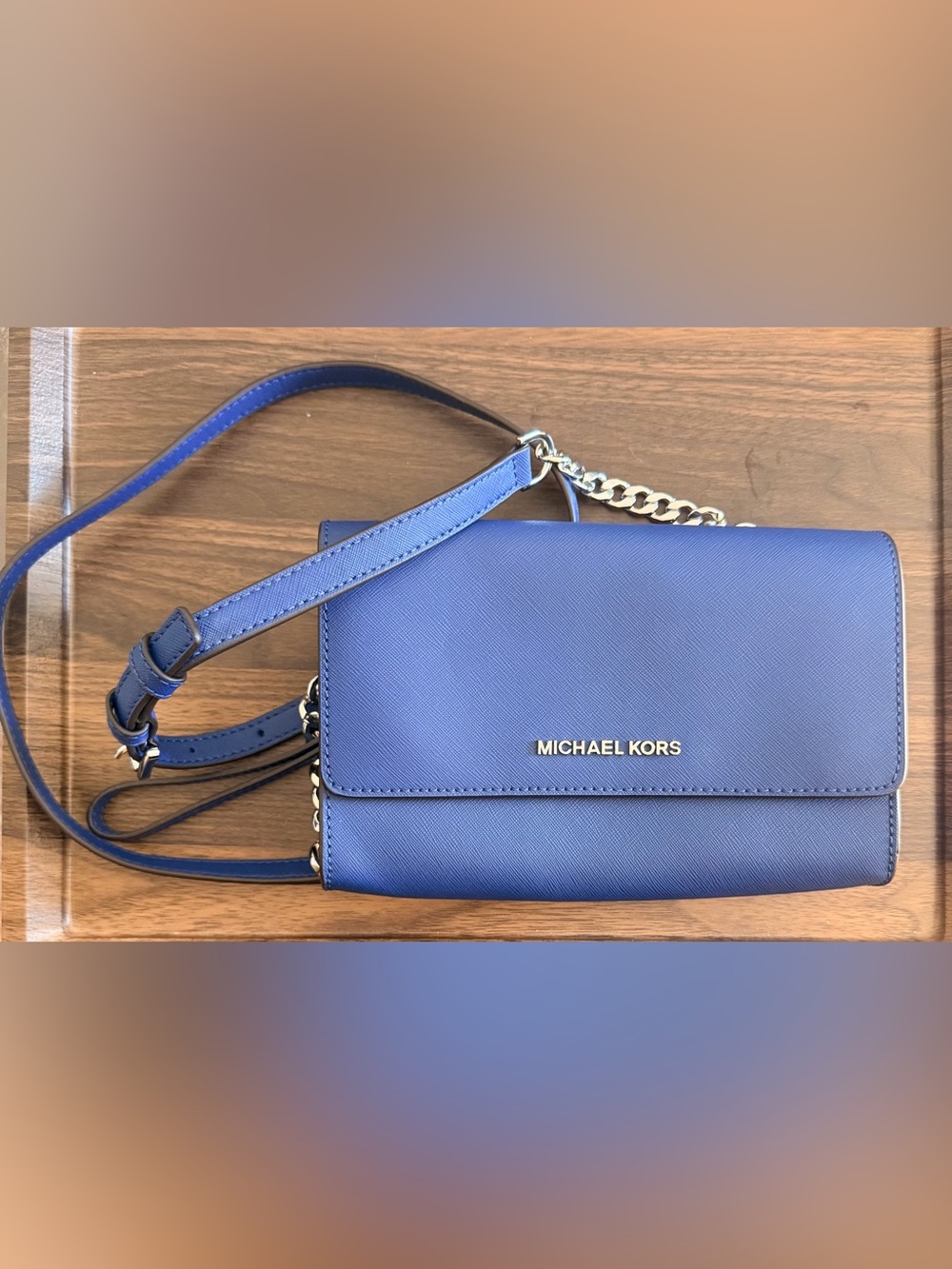 Michael Kors Royal Blue Saffiano Chain Crossbody
